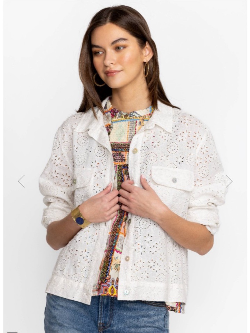 Johnny Was Ash White Ivory Eyelet Linen Embroidered Jacket Size Xl